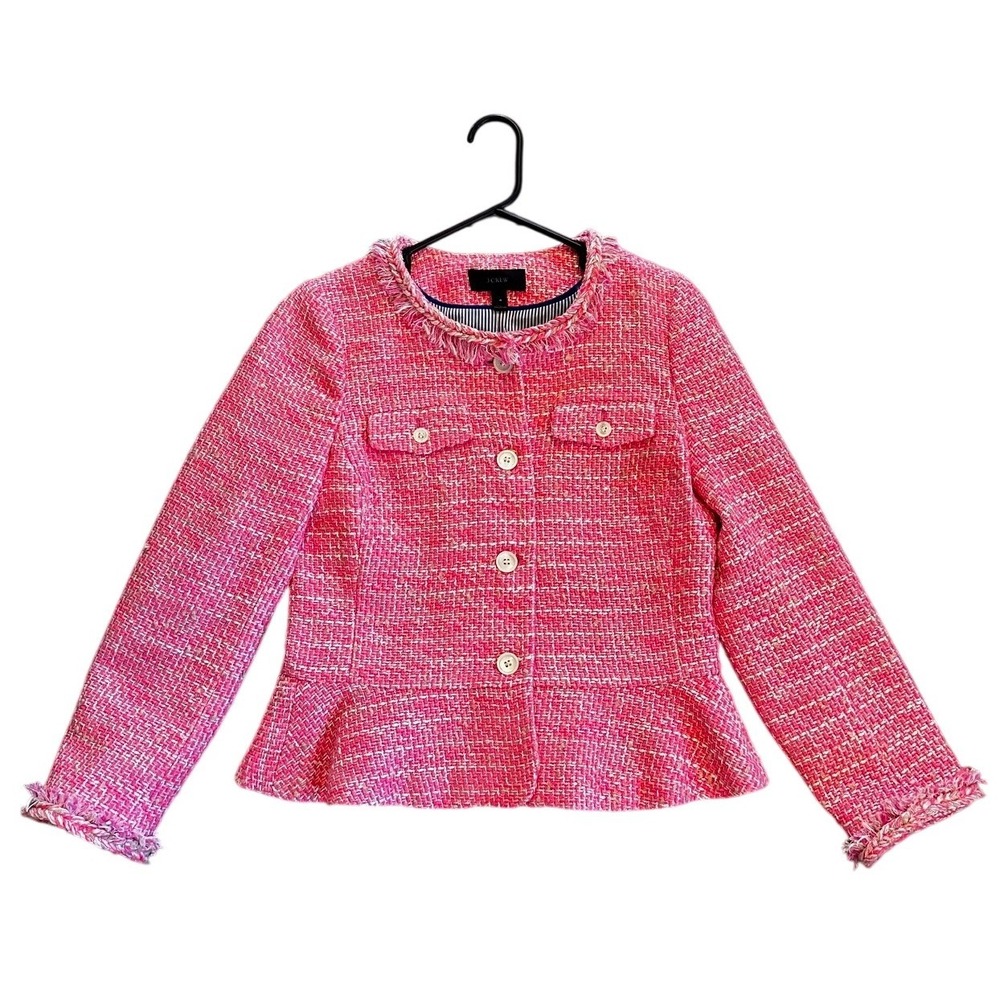 J. Crew Pink Tweed Peplum Blazer